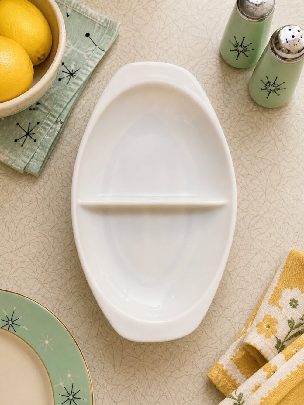 Vintage Pyrex Milk Glass #1063 Divided 1.5 qt Casserole Dish